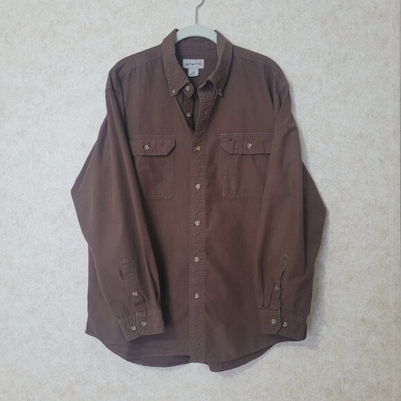 Brown Carhartt Shirt Mens Long Sleeve Size XL - Picture 6 of 15